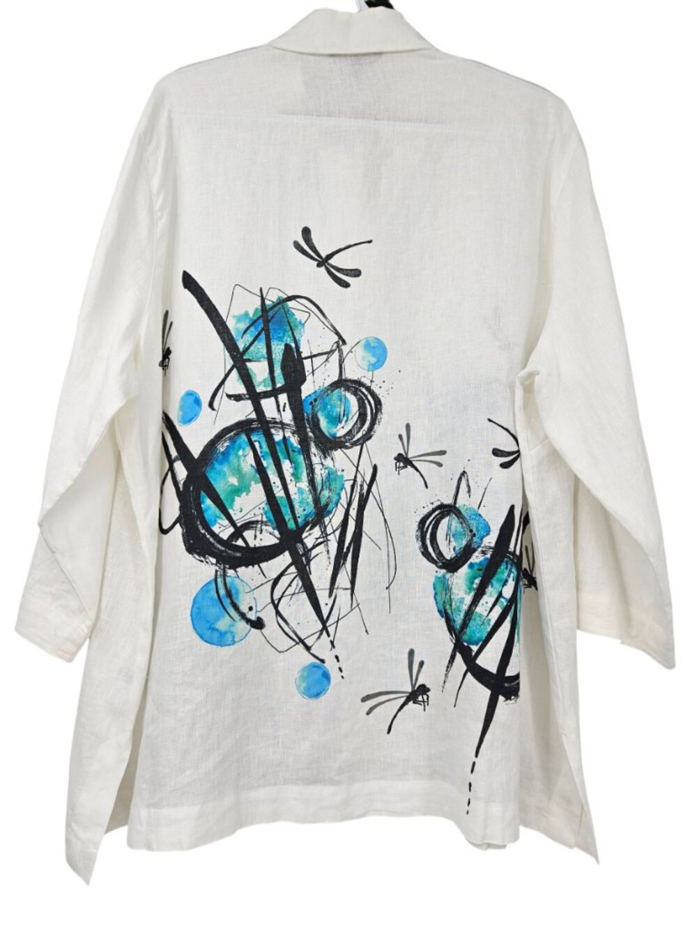 John Mark Abstract Button Up Linen Top White Women's Size 1X Artsy Art To Wear - Picture 2 of 11